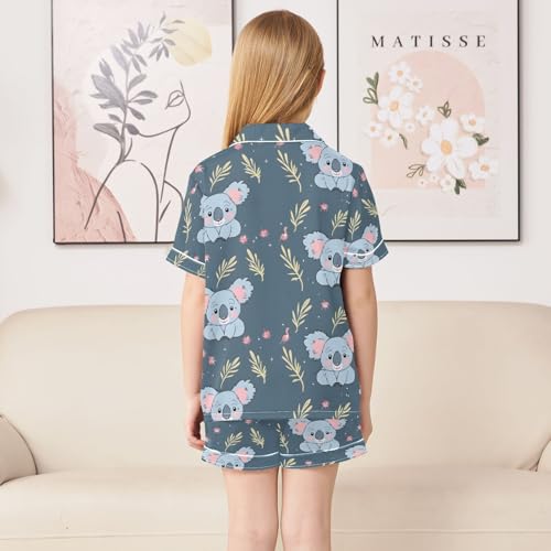 ALAZA Koala Leaves with Flower Pajamas Satin Pajama Set Short Sleeve Button Down Sleepwear4