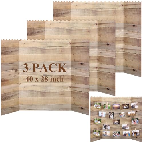 Funoofuno 3 Pack Wood Grain Photo Display Board 40 x 28 Inch