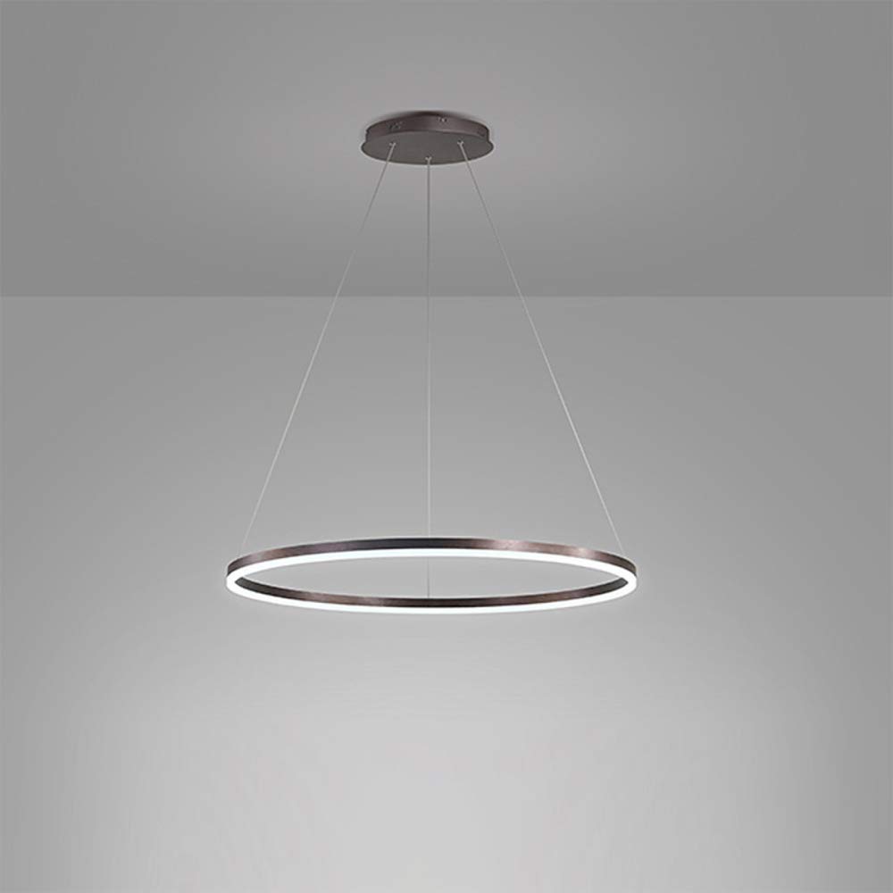 1-Light Single Circle Pendant Light Nordic Modern Ring Chandelier Suspended Adjustable LED Hanging Lamp For Living Room Bedroom Dining Room,Brown+Cold White-60CM 38W