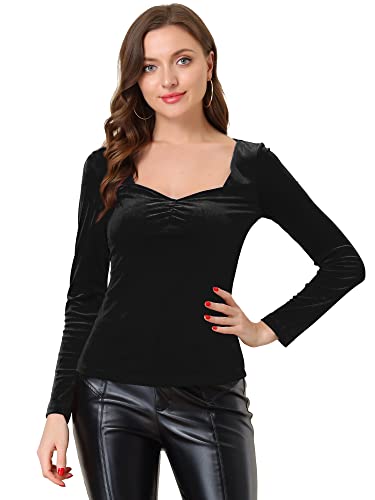 Blusa de terciopelo retro Allegra K con escote corazón elegante para mujer
