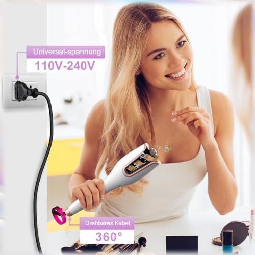 BUJIYI Rizador de Pelo Automatico, Rizador Pelo Ondas, con 4 Niveles de Temperatura Ajustables, 3 Opciones de Tiempo de Calentamiento, Diseño Antiquemaduras, no Daña el Cabello - imagen 7