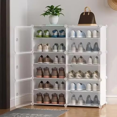 Image of Zemic ππ ππ‘ππ₯π Shoe Rack Plastic & ππ₯ππ¬ππ’π ππ‘π¨π ππππ€ ππ¨π« ππ¨π¦π Storage Plastic Organizer with Door for Entryway, Chappal Slipper Sandals StandγWhite, 12-Shelf-6-Doorγ