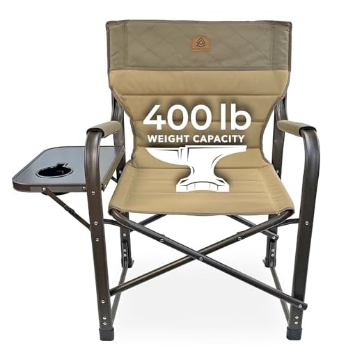 Black Sierra Traditions Heavy Duty XL Director's Chair, Oversize Folding with Cup Holder and Side Table, High Back Support, Portable Chair for Camping, Fishing, Yard, Sports, Hunting