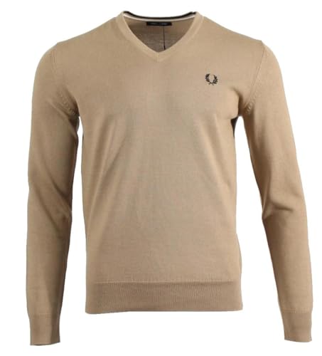 Fred Perry Suéter de cuello en V para hombre, marrón, M