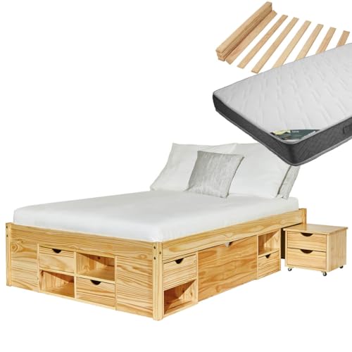 AltoBuy Cali - Pack Lit Multi-Rangement 140x200 + Matelas Java