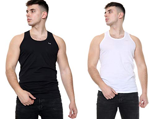 Men's Sleeveless Vests 100% Cotton Shapewear (Pack 3 or 6) - Comfortable Lightweight Crew Neck Vest Top Athletic Undershirt (XL, 2 Pack (1 White + 1 Black))
