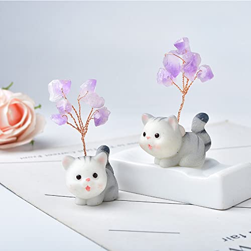 Améthyste chat animal fait à la main arbre chanceux pierre décoration - 4