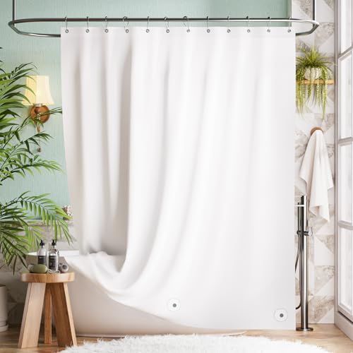 Image of Bathway Shower Curtain Liner, White Shower Curtain Liner 72x84 PEVA Waterproof Shower Curtain Liner Plastic with 3 Magnets and 12 Rustproof Metal Grommets, Lightweight Long Shower Liner for Bathroom