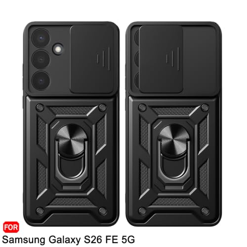 Image of TheGiftKart Tough Armor Bumper Back Cover Case for Samsung Galaxy S26 FE 5G | Sliding Camera Cover, KickStand & Ring Holder | 360 Degree Protection Back Cover Case for Samsung S26 FE (PC & TPU, Black)