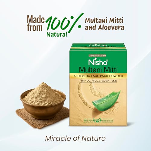 Image of Nisha Aloevera Multani Mitti for Face 100g | Fuller's Earth Powder | Natural Oil Control, Acne & Tan Removal | Skin Brightening Face Pack