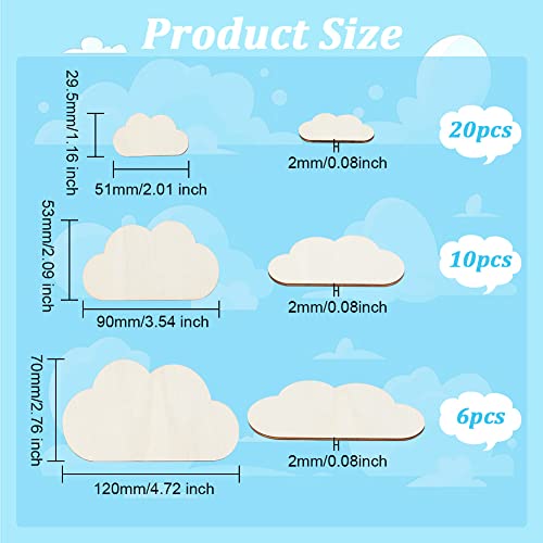 OLYCRAFT 36pcs 3 Sizes Burlywood Unfinished Wood Slices Cloud Shape Wooden Pieces Unfinished Blank Slices Natural Wood Cutouts for DIY Project Painting Drawing Home Party Decoration Crafts - Image 2
