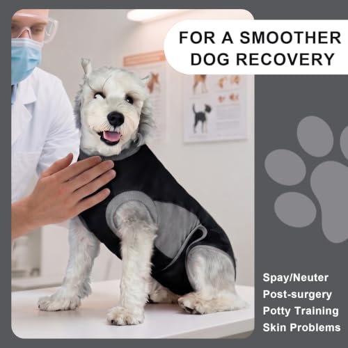 Image of Dog Surgery Recovery Suit,Dog Recovery Suit After Surgery for Female Spay Male Neuter,Soft Anti Licking Recovery Suit for Dogs,Dog Onesie for Abdominal Wounds,Black,S