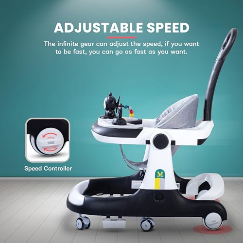Image of Baybee Walker for Kids with Musical Toy Bar, Adjustable Speed, 360 Rotating Wheels, Removable Parental Handle, Anti-Fall Protection & Breathable Seat, Walking Support for 6-36 Months Baby (Black)