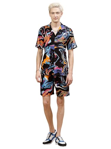 Image of Rigo Printed Co-Ord Set for Men's | Casual Shirt & Shorts Night Suit Set | Lounge-wear Nightdress Pajama Set for Men's | Night Wear, Beach Wear, Vacation Wear Outfit