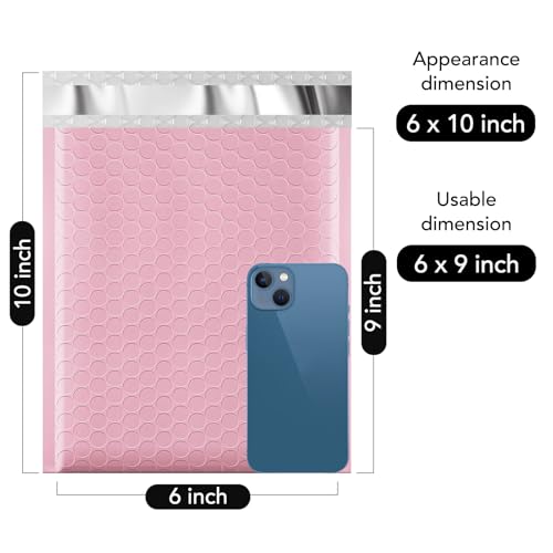Image of Fuxury Bubble Mailers 6x10 Inch 500 Pack Padded Envelopes Usable Size 6x9 inch | Self Seal Mailing Envelopes Bubble Padded Mailers Shipping Bag for Mailing Jewelry Makeup Small Business #0 Light Pink