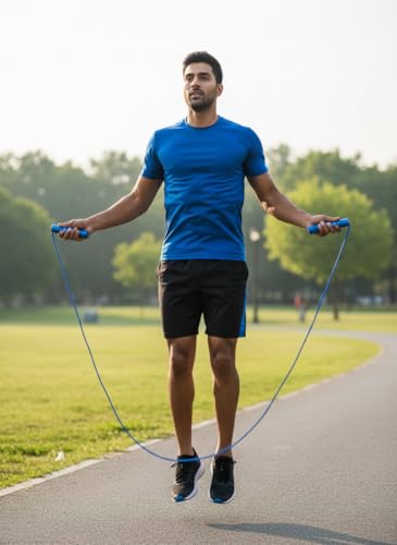 Image of Weighted Jump Rope - Heavy Jump Ropes with Adjustable Extra Thick Cable, Aluminum Handles, High-Speed Ball Bearings, Premium Skipping Rope for Workouts Crossfit Home Fitness MMA (Blue)