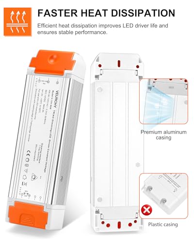 Image of 60W 12V Dimmable LED Driver, Triac Transformer 60 watt AC 120V to DC 12V Compatible with Lutron Dimmer Switches, 12 Volt Led Dimmer Power Supply for Cabinet Strip Light Model Vec2 (Simplified Pack)