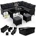 Juskys® Polyrattan Lounge Manacor mit Ecksofa, Esstisch, 2 Hocker & Kissen inkl. Abdeckung - wetterfest bis 7 Personen - Bezüge waschbar - Rattan Garten Sitzgruppe Gartenmöbel Set - Schwarz/Grau