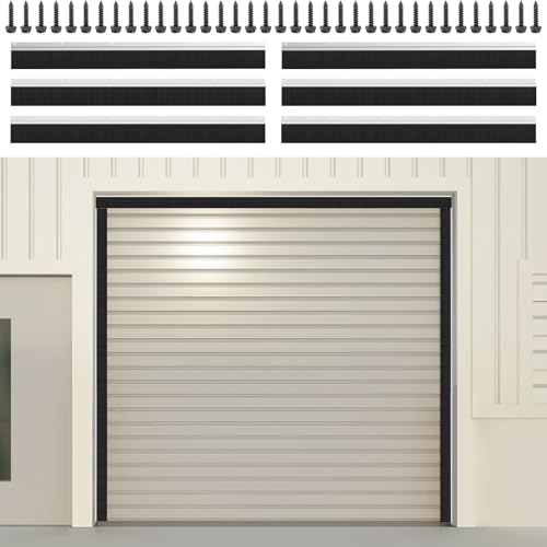 10 x 10 ft Garage Door Seal Kit 3 Thickened Nylon Bristles with Aluminum Track Heavy Duty Weather Roll Up Door Seal for Commercial Barn Warehouse Corrugated Doors 2 Top & 4 Side Brushes