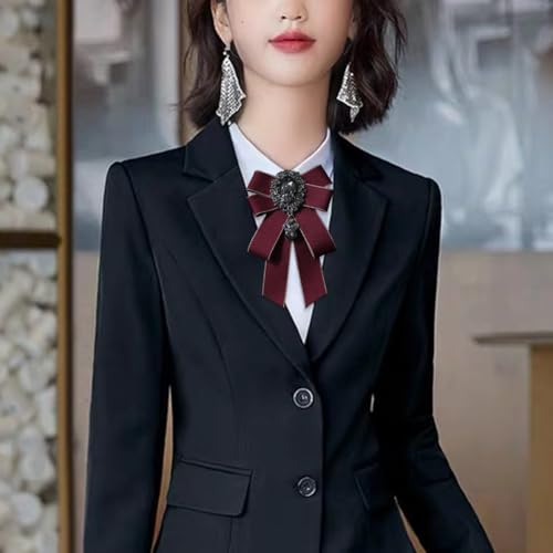 Image of Rhinestone Retro British Style Pre-tied Adjustable Fabric Ribbon Bow Tie for Women Men Uniform Necktie Bownot
