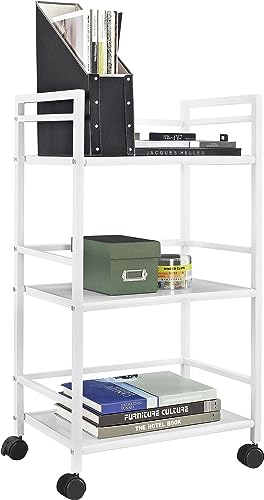 Image of WINSTAR Metal Rolling Trolley with Lockable Wheels | Heavy Duty Multifunctional Metal Frame Cart | Ideal for Home, Kitchen, Bathroom and Office Storage | (White, 3-Tier)