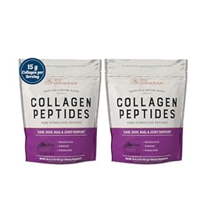 Live Conscious Collagen Peptides Powder – Hair, Skin, Nail, and Joint Support – Type I & III Collagen – Naturally-Sourced Hydrolyzed Protein – 16oz (2-Pack)