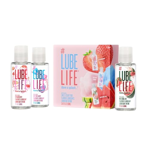 LUBELIFE Water-Based Flavored Lubricant Variety Pack Strawberry Watermelon & Cotton Candy Personal Lube for Men Women and Couples No Added Sugar 3 Pack 2 Fl Oz