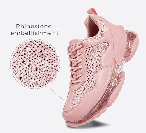 LUCKY STEP Women's Air Cushion Rhinestone Fashion Sneakers Chunky Rave Sparkly Casual Comfortable Walking Shoes2