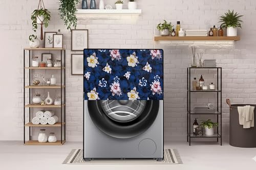 Image of The Furnishing Tree Washing Machine Cover Compatible for Samsung 9Kg Fully-Automatic Front Load WW90T4040CX1TL Floral Pattern Blue - D x W x H : ( 55.9x61x86.4 CM )