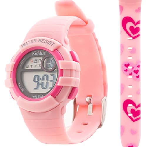 Kiddus Reloj Digital para niñas y niños. A Partir de 3 años. Pequeño. con cronómetro, Calendario, Despertador y luz. Resistente al Agua. Deportivo, Luminoso, de Pulsera, LED.