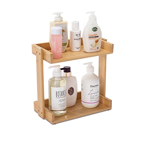 Pelyn Bamboo Bathroom Countertop Organizer Corner Shelf For Bath Shampoo Lotion Accessories #TOP21