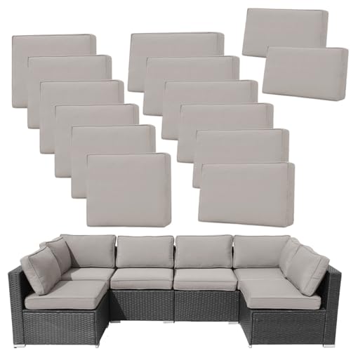 FKSLIFE 14Pieces Patio Cushion Covers Replacement Outdoor Couch Cushions Covers Splashproof Sofa Slipcovers Set with Zippers,Patio Furniture Protector-Cover Only(Light Gray,25.6Ã—25.6Ã—3.94inches)