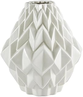 Rivet Modern Geometric Stoneware Home Decor Flower Vase - 17.5 cm, White