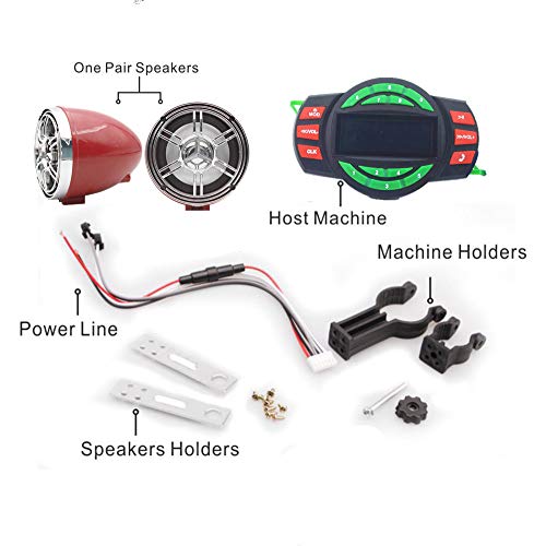 Image of UTV ATV Bluetooth Amplifier Sound System Hand-Free Speakers FM USB Audio System Stereo 3 Inch Speakers 12V Motorcycle Waterproof Audio FM Radio Stereo Speaker (Chrome&Red Speaker)