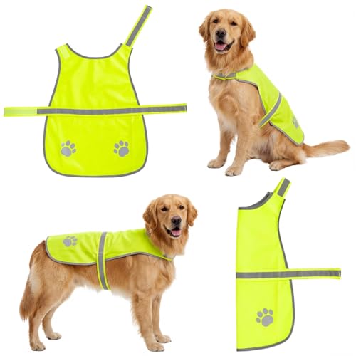GAZIL Reflekterande Säkerhetsväst för Hund, Fluorescerande Gul Kappa med Justerbara Säkra Remmar, Reflekterande Hundtillbehör, Passar Halsstorlek 50–54 cm