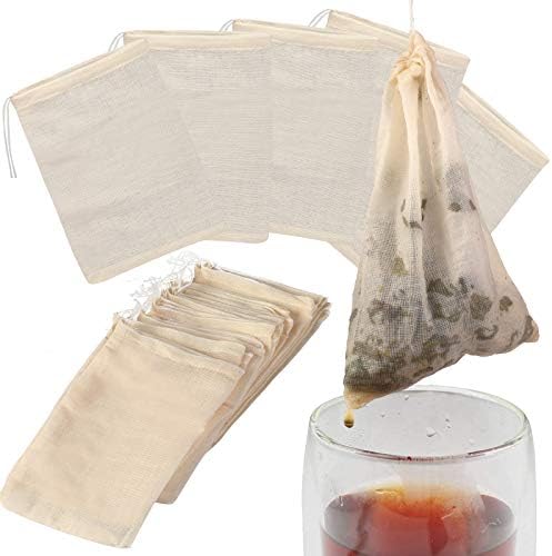 RONGRONG Reusable Drawstring Cotton Soup Bags - 20 Pack Cheesecloth Bags for Straining, Muslin Bags, Coffee Tea Bone Broth Brew Bags (4x6 inch)
