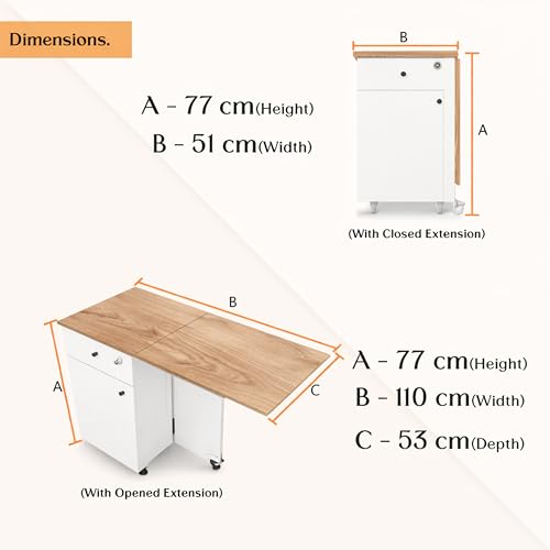 Image of Klaxon Foldable Study Table with Drawer & Storage Shelf | Compact Desk for Home & Students | Folding Design with Lockable Wheels. (Black, DIY Installation) (White, Kora)