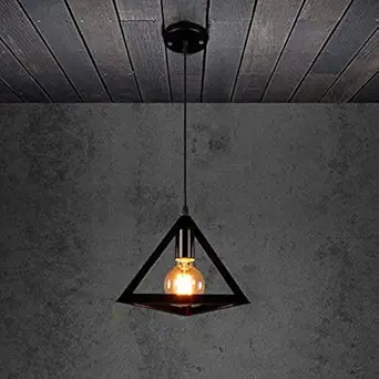 Jackal Vintage Triangle Shape Pendant Light - Pack of 1| Hanging Ceiling Light with Braided Cord | Decorative Fancy Lights for Home, Living Room, cafe, Restaurants & Bar (Black)