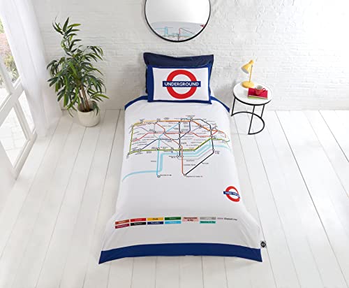 Homespace Direct London Undgerground Tube Duvet Cover & Pillowcase Bedding Set Single