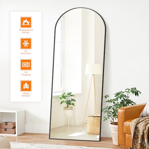 Full Length Arched Mirror, 70"x24" Standing Floor Full Body Mirror for Wall with Aluminum Alloy Frame for Bedroom, Living Room, Dressing Room(Black)
