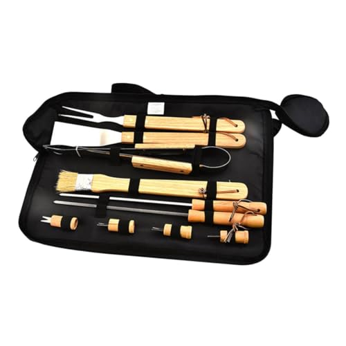 Set Portátil 10 Piezas Utensilios Parrilla Acero y Madera miniatura 1