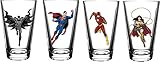 DC Comics Justice League Pint Glass Set - 16 oz. Capacity - Set of 4 Pint Glasses - Superman, Batman, Wonder Woman, Flash, Clear