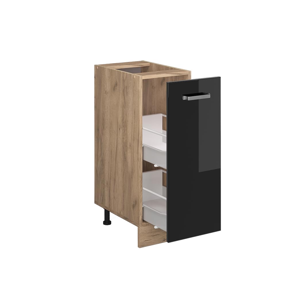 Vicco Armadio cucina dispensa alto R-Line, Nero lucido, 30 cm senza piano di lavoro, per la libera combinazione all'interno di sistemi cucina modulari