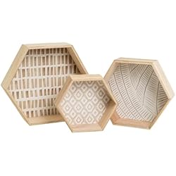 Estanteria Hexagonal Primark LOLAhome Set de 3 Estante hexagonales de Pared de Madera de paulonia y MDF