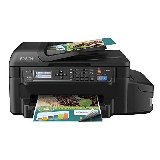 Epson WorkForce ET-4550 EcoTank Wireless Color All-in-One Supertank Printer with Scanner, Copier, Fax, Ethernet, Wi-Fi, Wi-Fi Direct, Tablet and Smartphone (iPad, iPhone, Android) Printing, Easily Refillable Ink Tanks