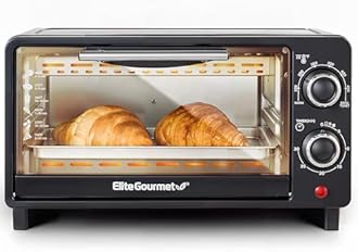 Elite Gourmet ETO490 9L/4 Slice Countertop Toaster Oven with 30-Minute Timer, Adjustable Temperature Control, Includes Baking Pan and Wire Rack, Bake, Broil, Toast, Black