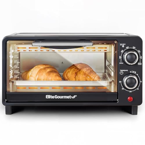 Comparison: Best Countertop Oven For Baking Bread 6 Elite Gourmet ETO490 9L/4 Slice Countertop Toaster Oven with 30-Minute Timer, Adjustable Temperature Control, Includes Baking Pan and Wire Rack, Bake, Broil, Toast, Black