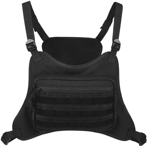 AMHEH Tactical Chest Bag Military Molle Vest Pack Rig Front Body Edc Running Water Resistant Carrying Pouch for Men Women 3L (Black)