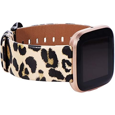 KADES Compatible for Fitbit Versa 2 strap, Genuine Leather Replacement strap Compatible for Fitbit Versa Strap, for Fitbit Versa Lite Edition Strap Men Women, (Leopard Print B) Cover