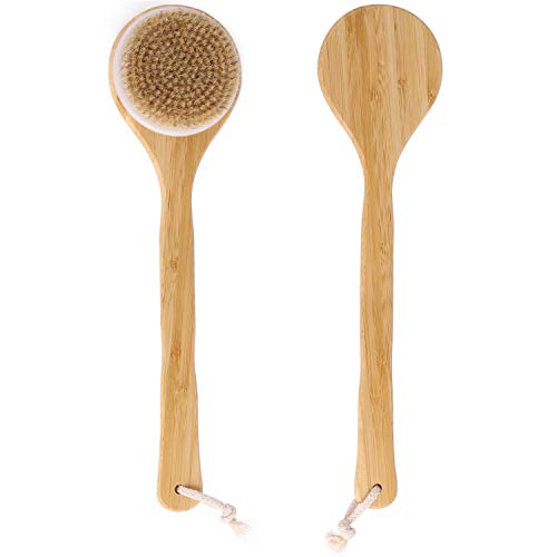 2 Pcs Dry Bath Body Brushes Wooden Handle Natural Bristles Back Scrubber for Exfoliates and Remove Dead Skin